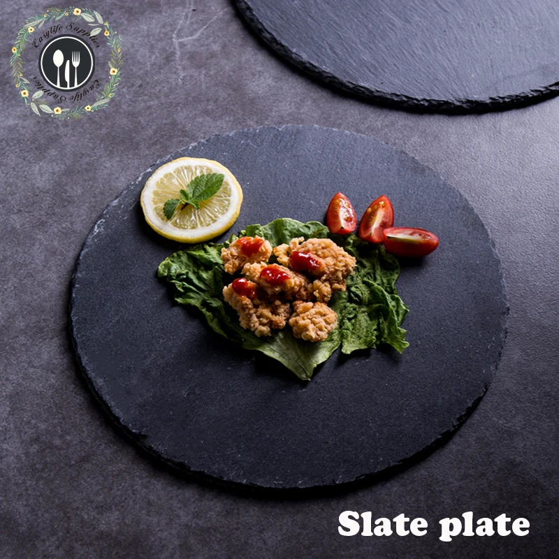 
cheap price 30cm round black slate food serving plates top selling products in amazon 
