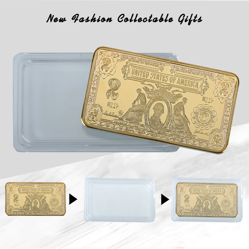 Wr best selling 999.9 gold plated coin collection gifts 24k gold bar usd 2 dollar bill