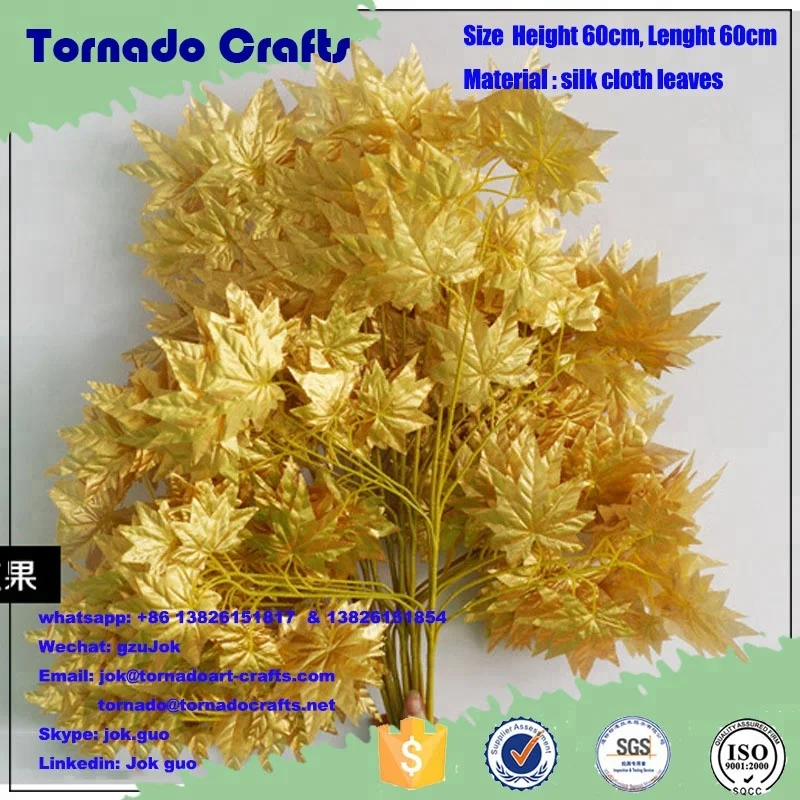 Tornado crafts 12pcs 60cm Length Artificial Silk Branch Gold Maple Tree Leaves For Wedding Party Home