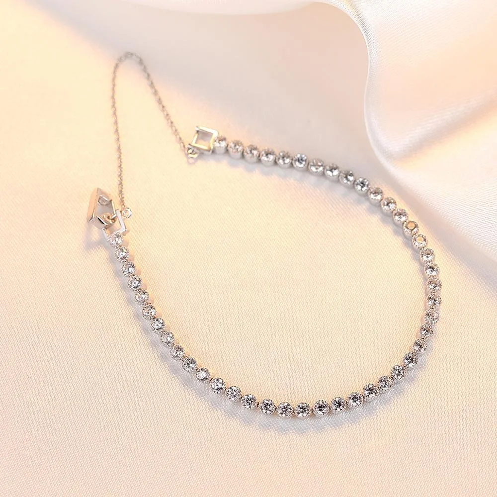 CZCITY Shining Crystal CZ Stone 925 Tennis Bracelets Genuine 925 Sterling Silver Wedding Bracelets & Bangles Gift
