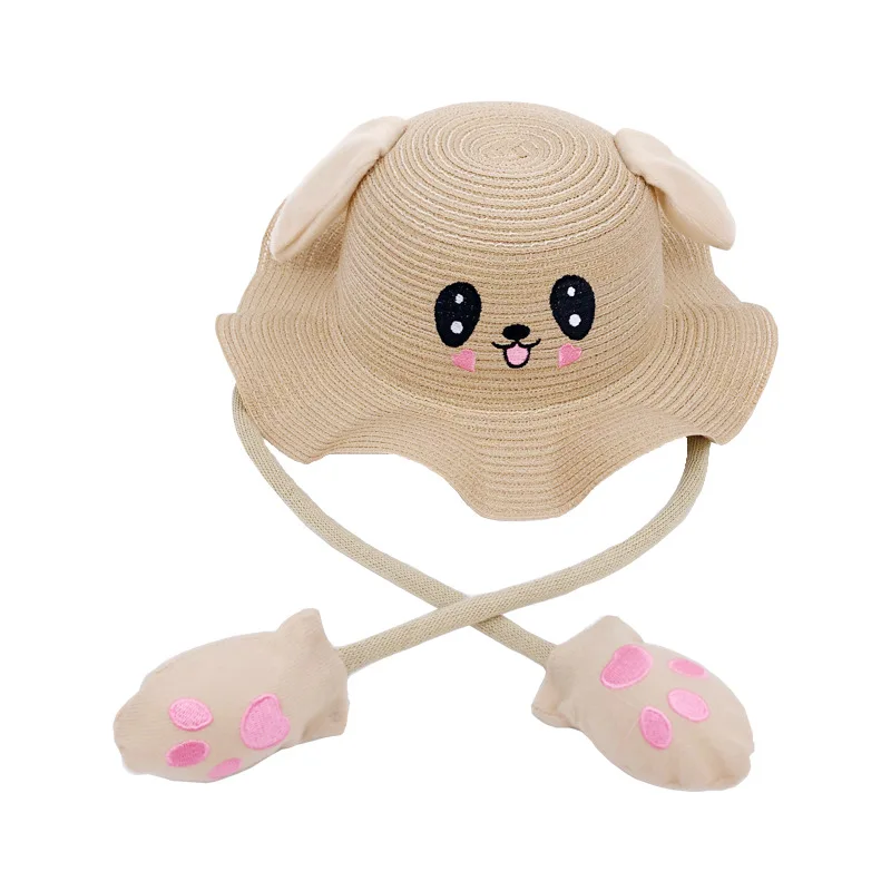 
Moving ear children cartoon straw hat caps beach wide brim kids sun protection bucket hat 