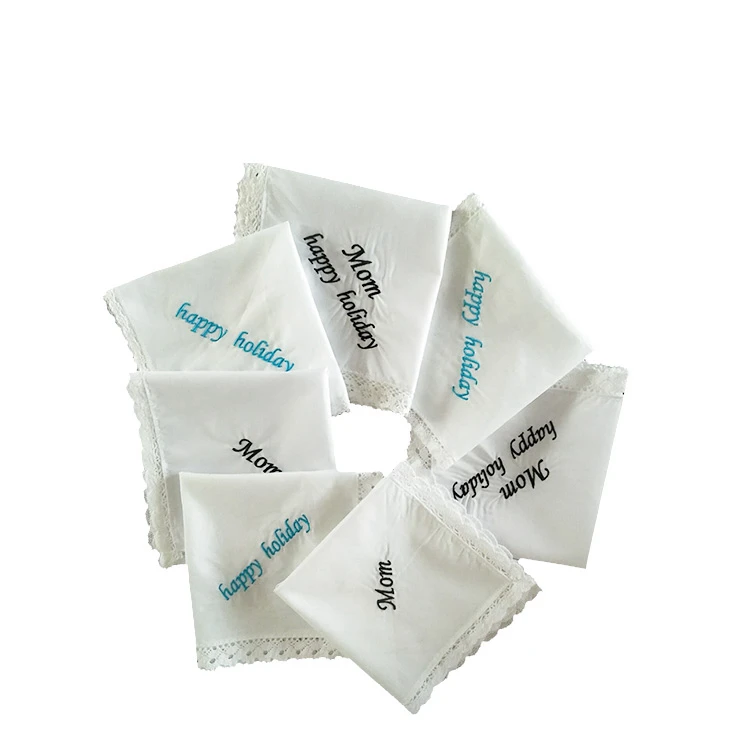 New Design Customized Logo Soft Cotton Lace Handkerchiefs