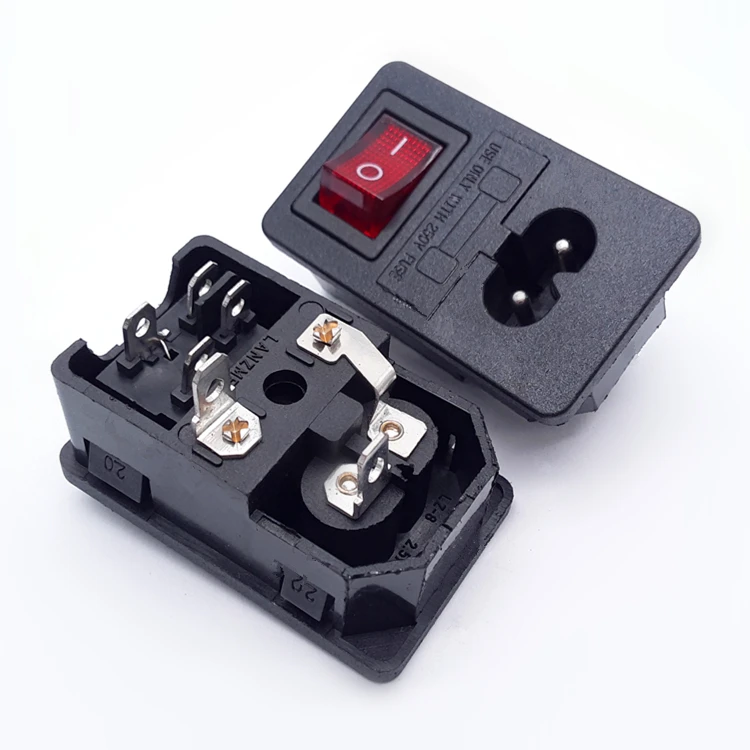 C13 C14 ac male socket panel mount 110v with fuse and rocker switch power female ac inlet switch