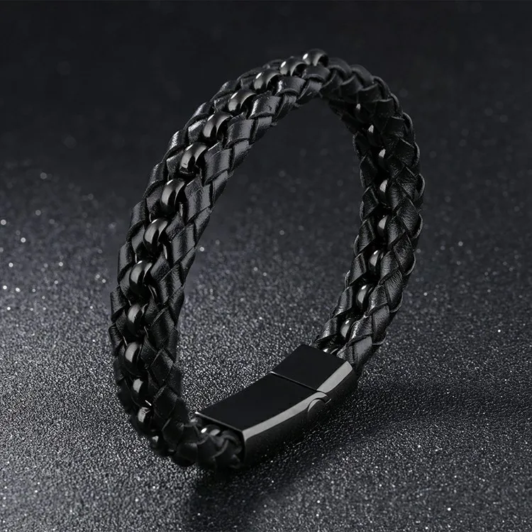 Marlary New Design Stainless Steel Clasp High Quality Real Leather Bracelet For Men
