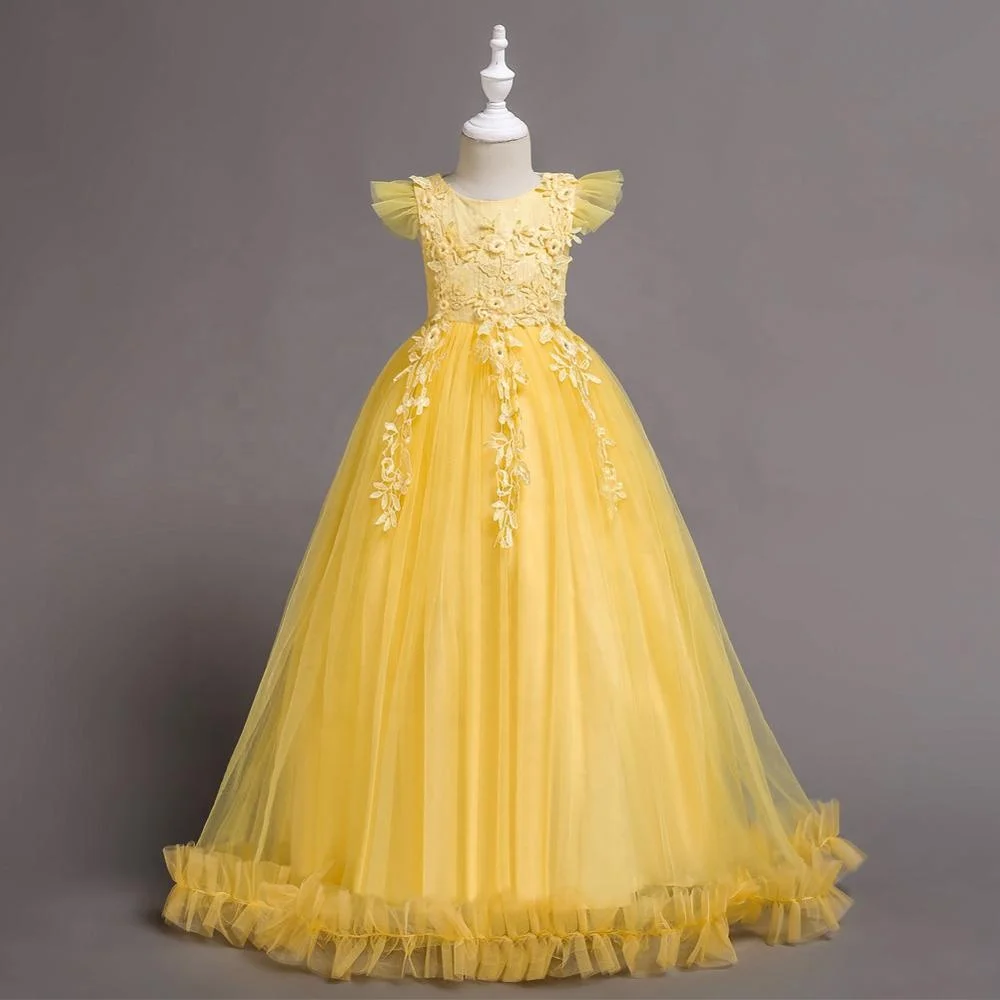 High quality web shopping long design floor length embroidery beautiful cheap flower girl dress
