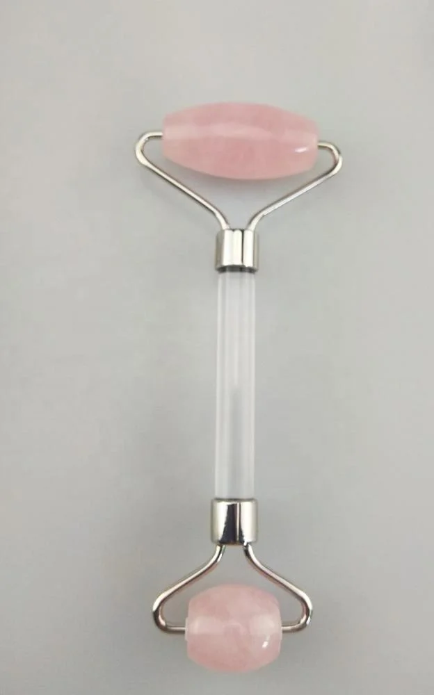 Noisy Free Rose Quartz Jade Roller with Transparent Acrylic Handle