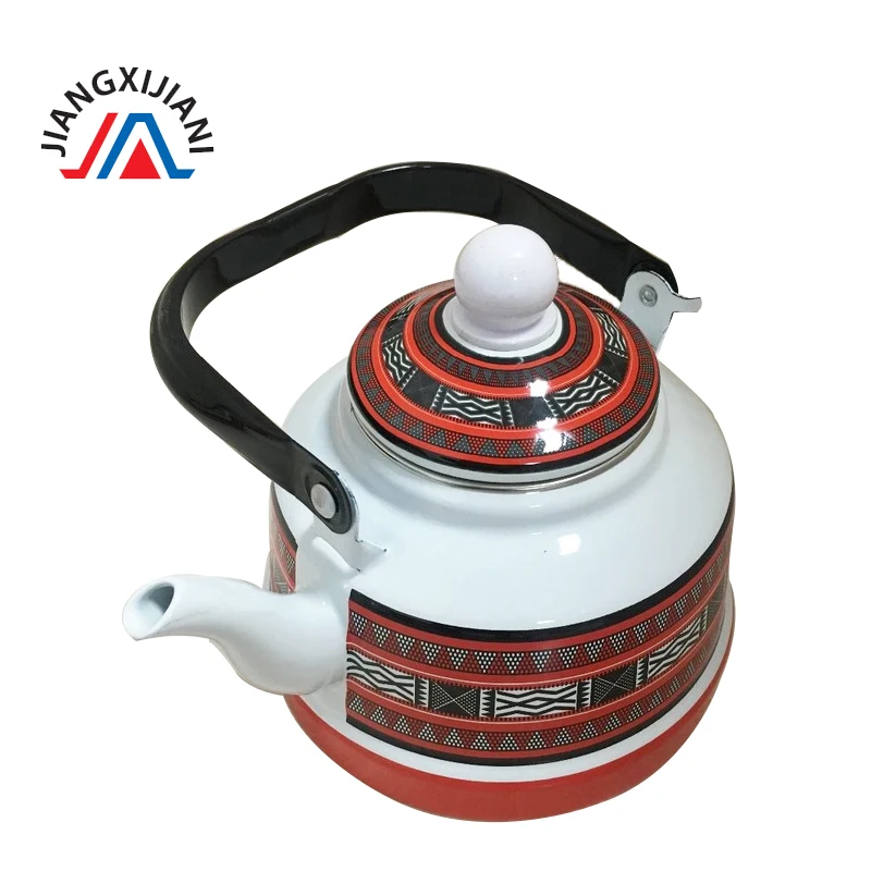 New Decal Red Good quality enamel Kettle enamel nice decal teapot with stainless steel handle