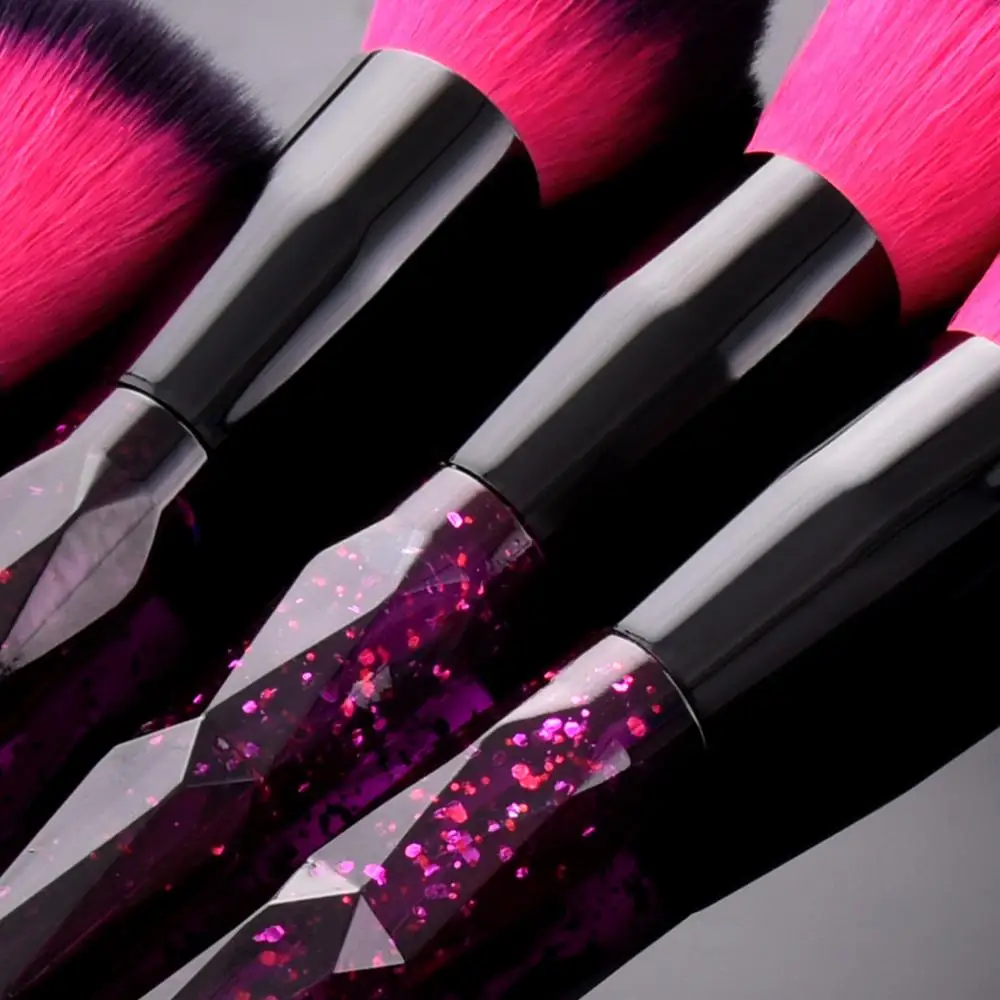 2019 Popular Cosmetic Rose Red Black Hair Makeup Brushes Purple Crystal Diamond Sky Long Handle Make Up Brush with 10 pcs set