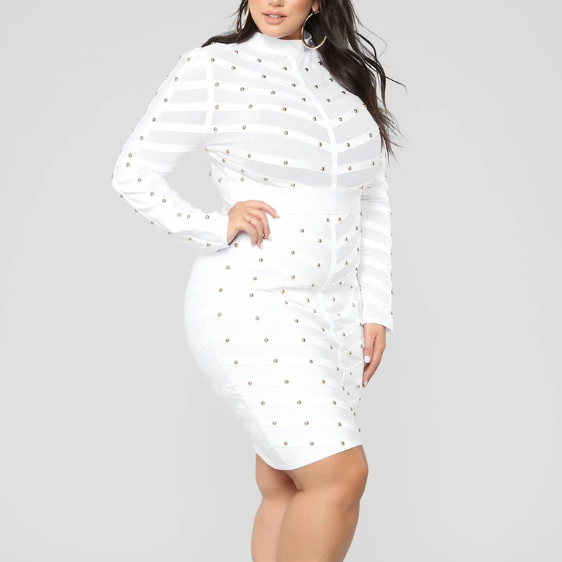 Женские сетчатые бандажные платья с длинным рукавом