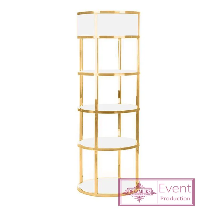 Stainless steel frame 5 layers round clear glass top bar back cabinet with LED Light Display Decorative wine shelf