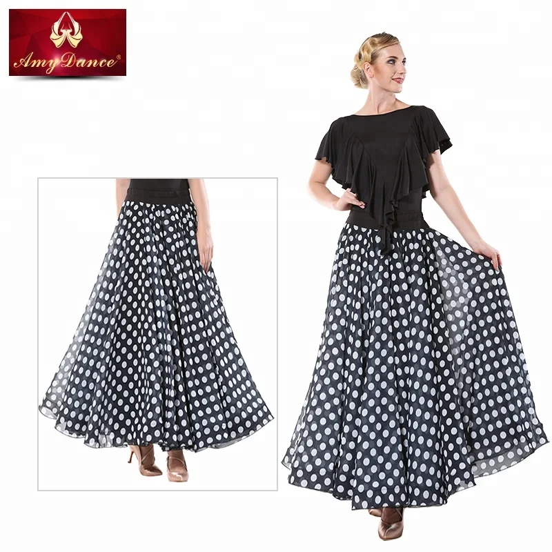 
High quality ballroom dance skirt with double puffy chiffon large hem ballroom dance dress 