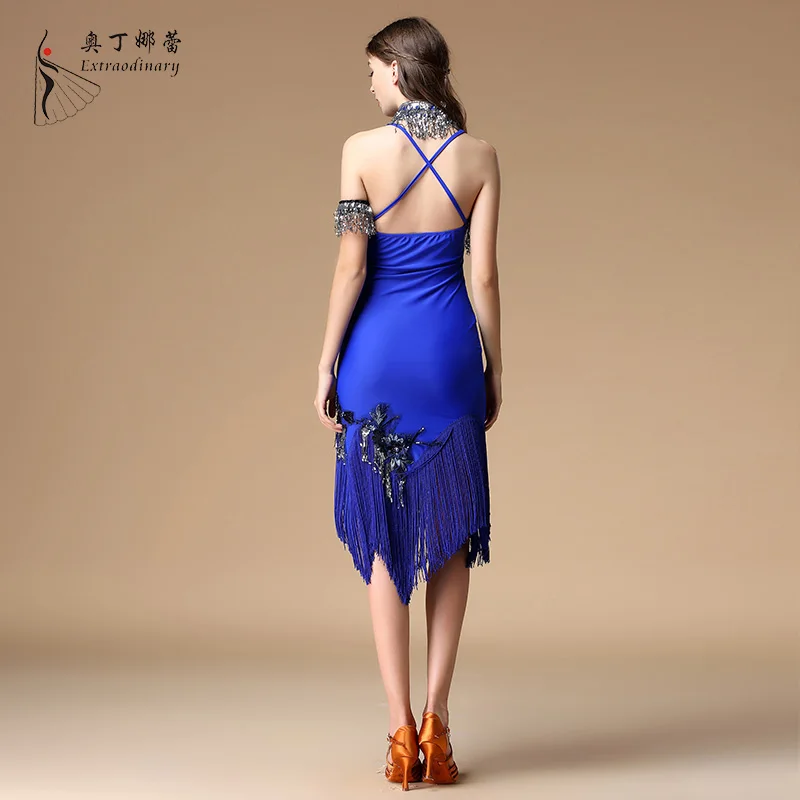 Women flower ballroom latin dance dress with fringe