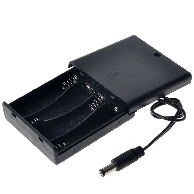 6V 4 x AA Plastic Battery Case Storage Box Holder With 5.5 X 2.1 DC Power Plug and OFF/ON Switch