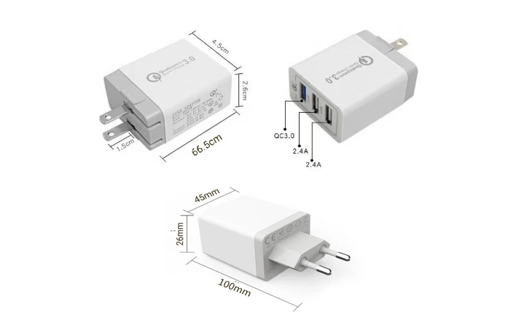 CE approval quick charger 3 ports QC3.0 charger UK plug