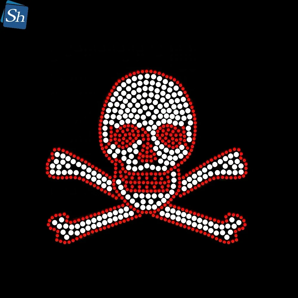Custom Design Korea Manufacturers Skull Hotfix Rhinestone Transfer Strass Applique Flatback  For Garment