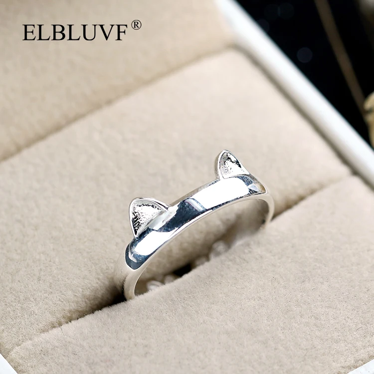 
ELBLUVF Women 925 Sterling Silver Animal Cat Ears Cat Ring Open Adjustable Ring 
