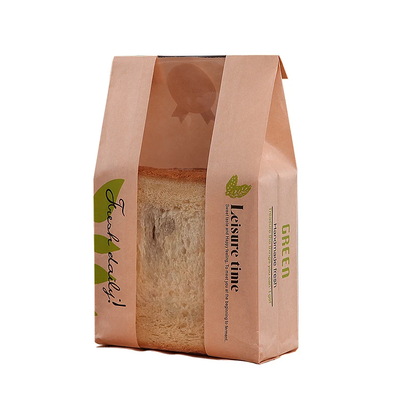 wholesale Cheap Fashion Small Baking  Toast Bread Packing Brown Greaseproof  Kraf Paper Kraft Bag With Clear Window For Food