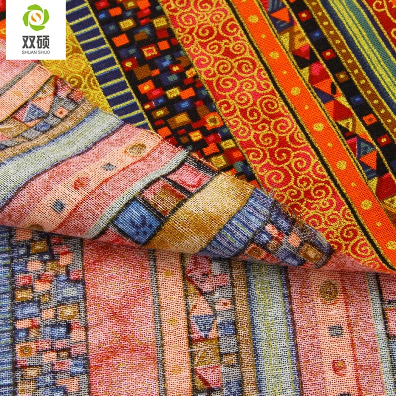 African Design Cotton Linen Fabric Natural Printed DIY Sewing cloth