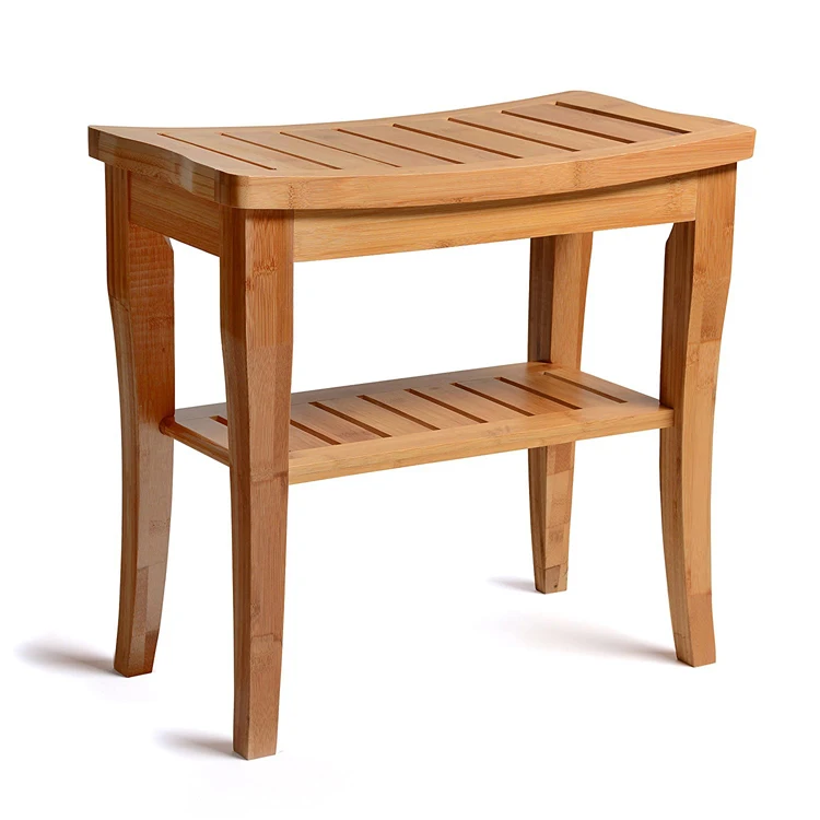 Bamboo Shower Seat Bench with Storage Shelf for Seating