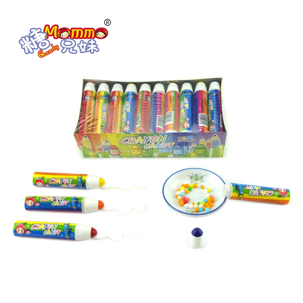 Box packed colorful cartoon fruity crayon candy toy with mini candy beads