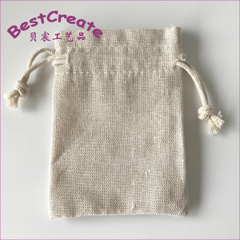 Custom Logo manufacturer Supply 4x6 Inch Natural cotton linen Plant Seed pouhces Drawstring pumice stone bags