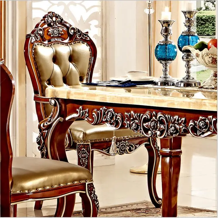 Antique Style Italian Dining Table, 100% Solid Wood Italy Style Luxury Dining Table Set pfy2000