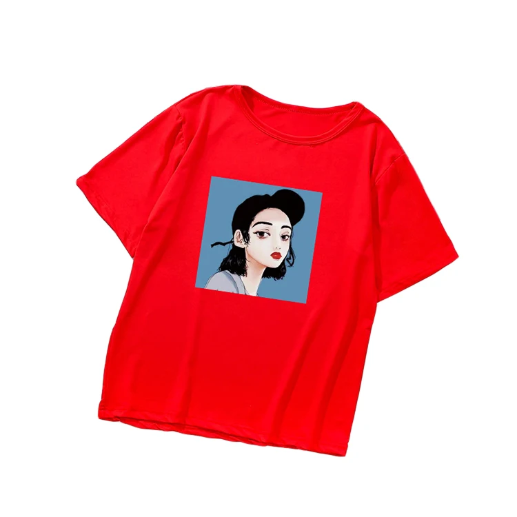 Wholesale Vintage Girls Polyester Spandex Printed T-shirt Women