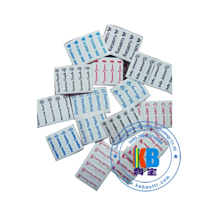 QR barcode Tag Printing Heat seal care label white iron on clothing name tag