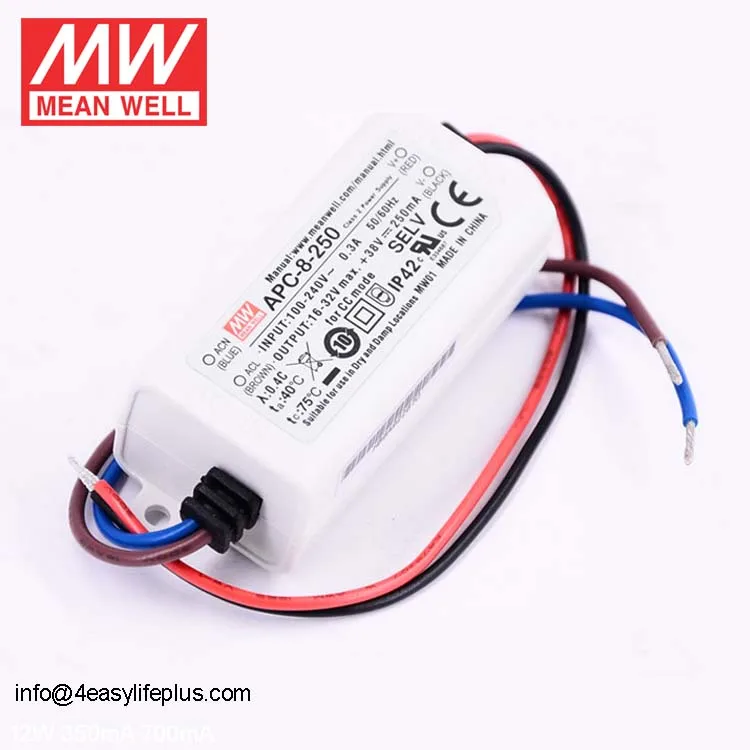 Low Cost 8W 700mA Meanwell LED Driver APC-8-700 for Indoor LED Lighting