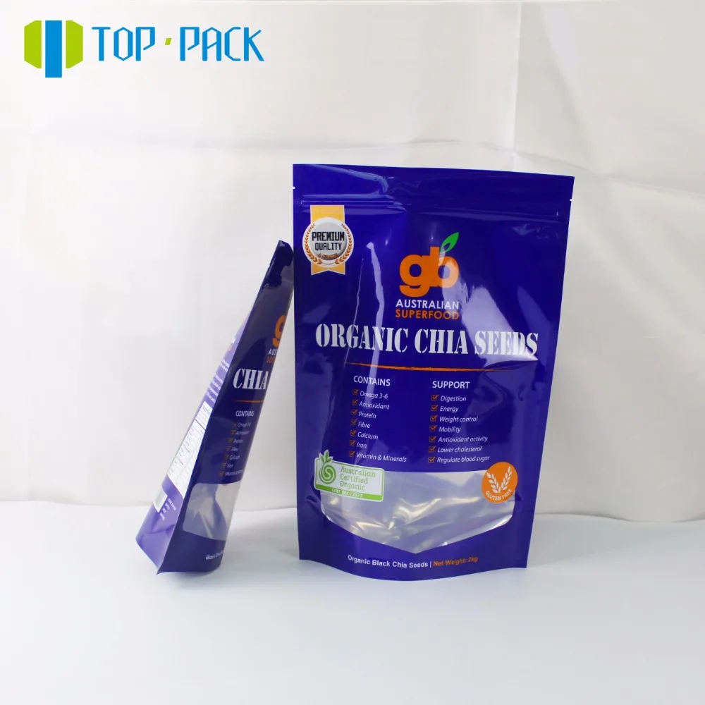 250g 500g 1kg chia seeds ziplock packaging stand up packing bag with window