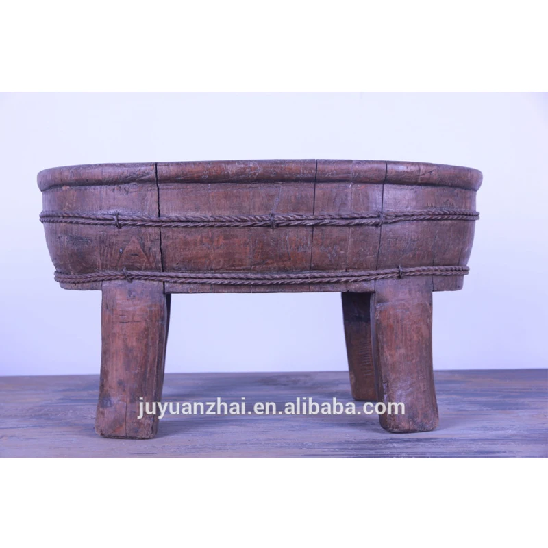 antique chinese wood recycle foot basin
