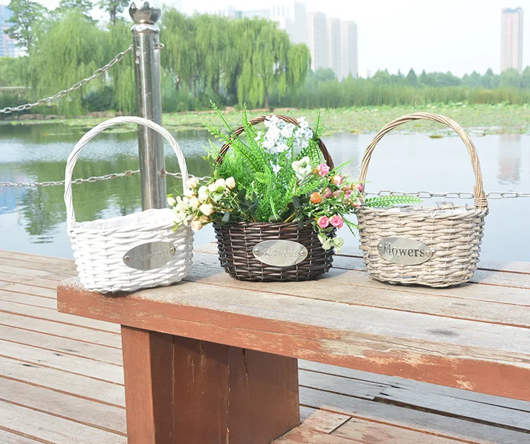 
Flowers Pots Home Flower arrangement Decoration Picnic Food Storage Handle Waterproof Wicker Flower Basket 