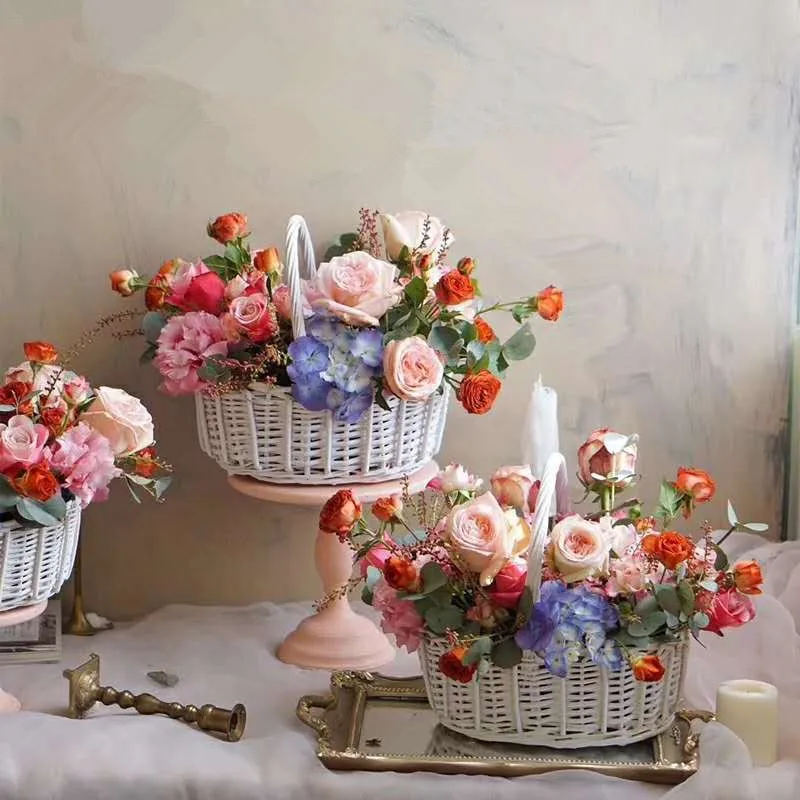 Willow Baskets Mini Custom Size Wicker Basket White Natural Handle  Storage Baskets