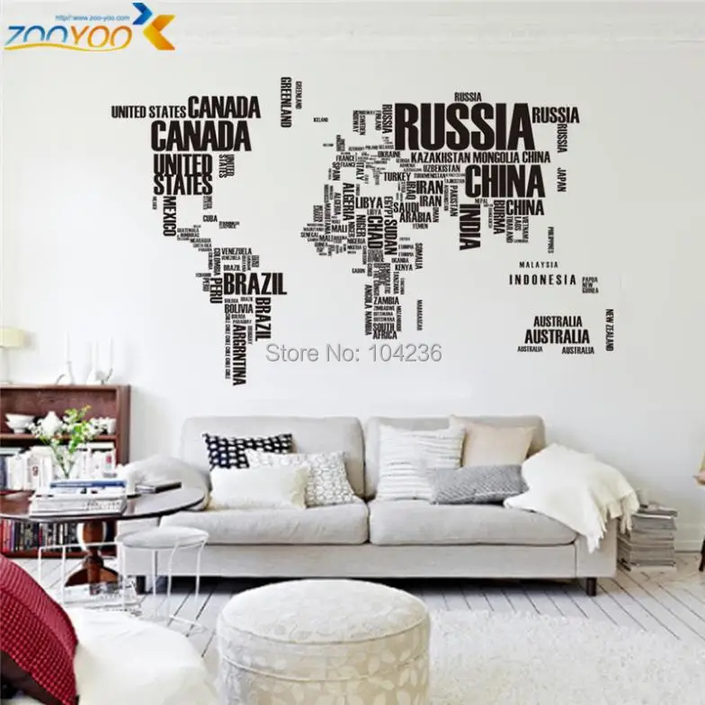 large world map wall stickers original zooyoo95ab creative letters map wall art bedroom home decorations wall