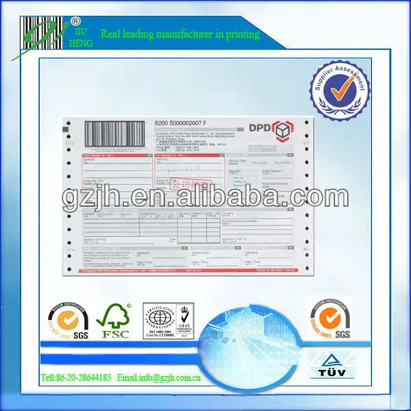 Jiuheng Custom Printed UPS Barcode Courier Bill Air Waybill For Tracking Package Company