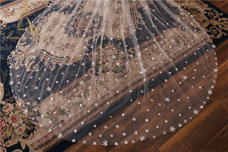 
3.5 M Tulle Two Layers Floral Small Appliques Flower Bridal Veils 2019 