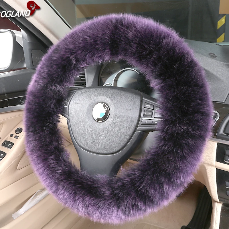 Genuine Australian Sheepskin Fur Car Steering Wheel Cover for Adults Women Man Car Interior Accessories