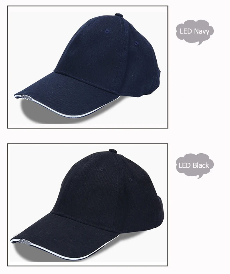 
Brushed 100% cotton custom plain blank led hat light baseball hat 