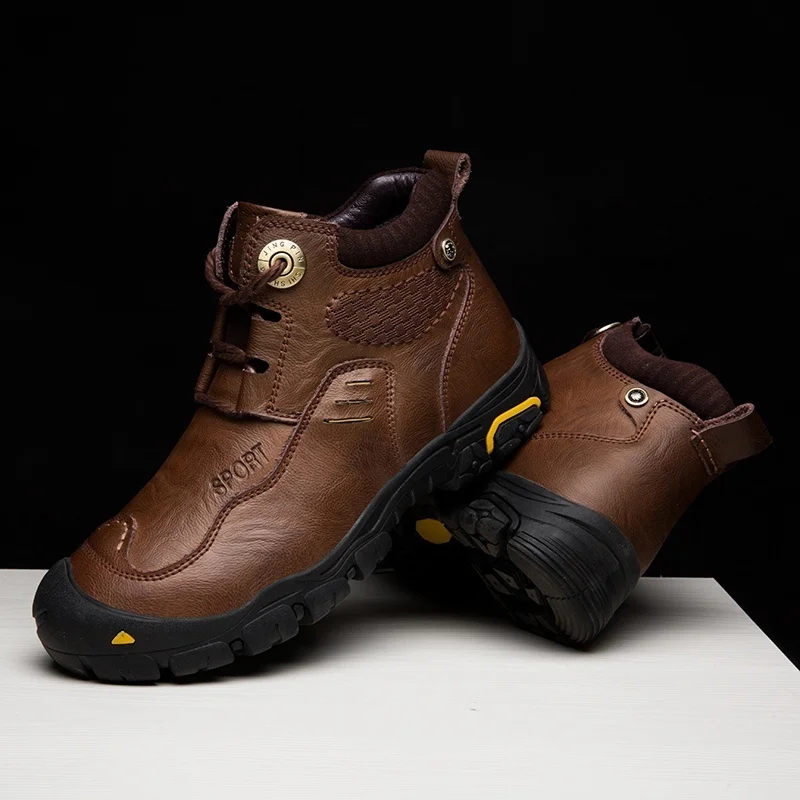 Мужские зимние ботинки из натуральной кожи, винтажные ковбойские теплые уличные походные ботинки из воловьей кожи ручной работы