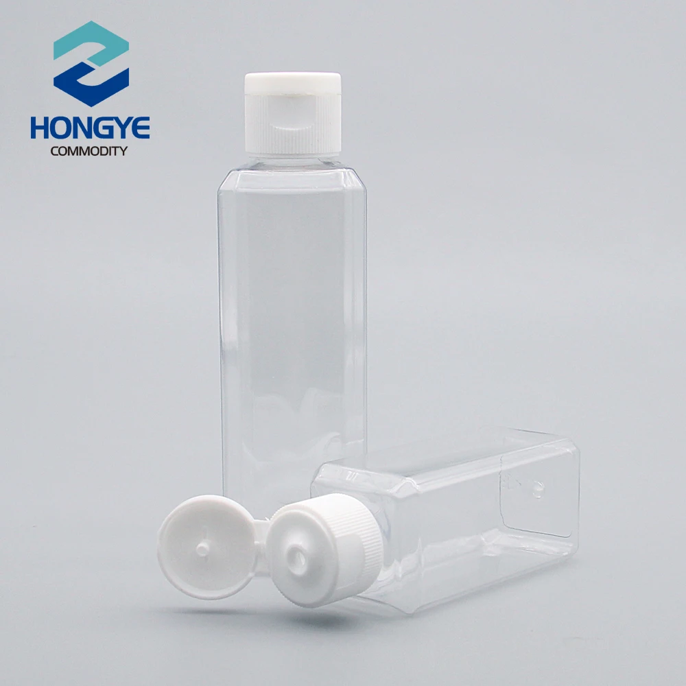Travel Size 2oz Clear Plastic Empty Bottles with Flip Cap 60ml 100ml cosmetic square  bottle