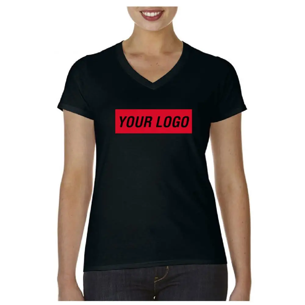 
Wholesale Clothing Custom T-shirt Printing Design Black V Neck T Shirt Women 