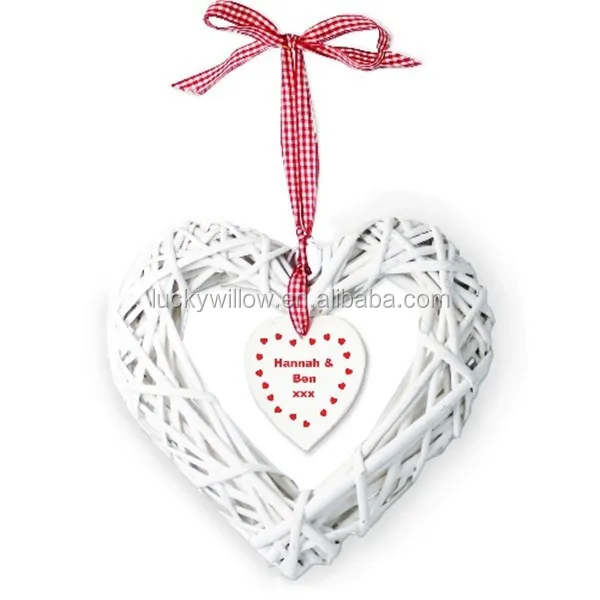 Hanging Wicker Heart for Wedding Party Decoration with Gingham Ribbon
