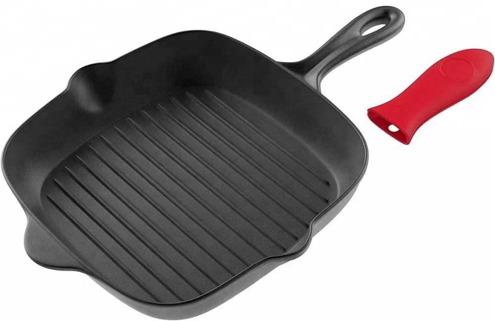 
Pre-Seasoned Cast Iron Square Grill Pan - 11 inch Nonstick Stove Top Grilling Pan for Oven and Vegetables - Silicone Handle Cove 