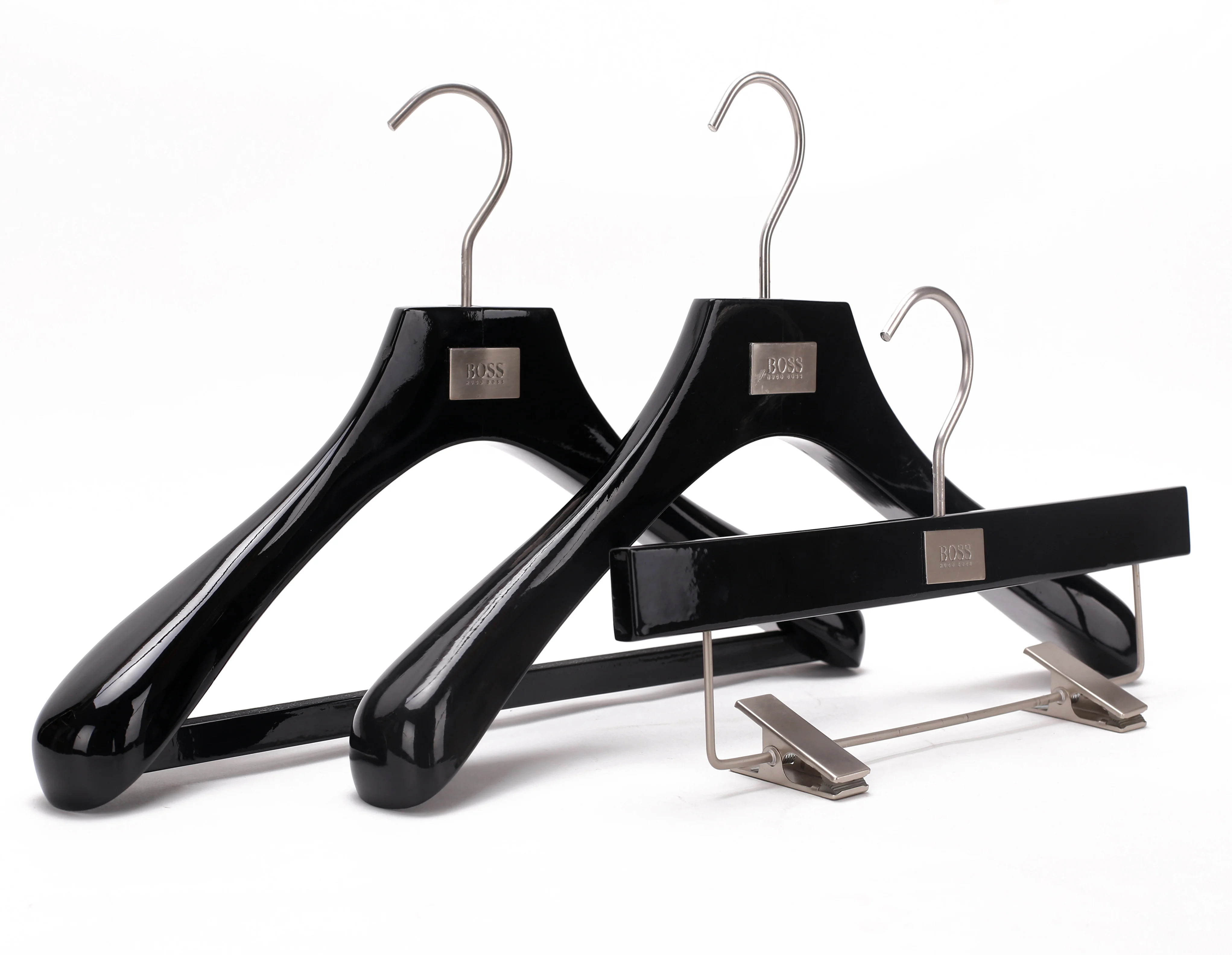 KINDOME Luxury bespoke black suits wood clothes hanger with metal plating logo