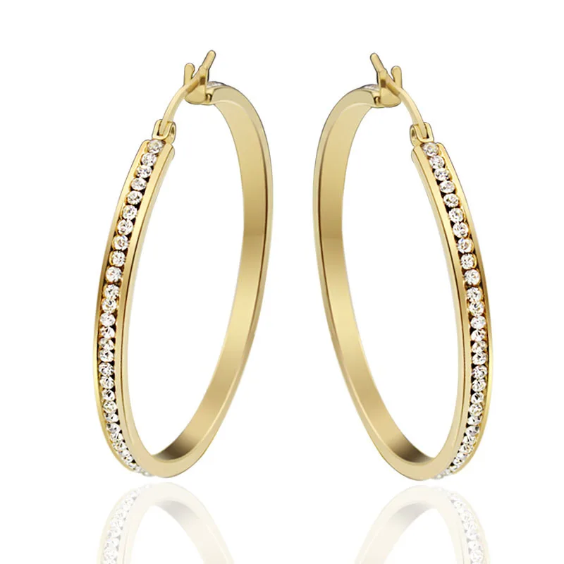  Korean style earrings Big circle gold plated with diamond