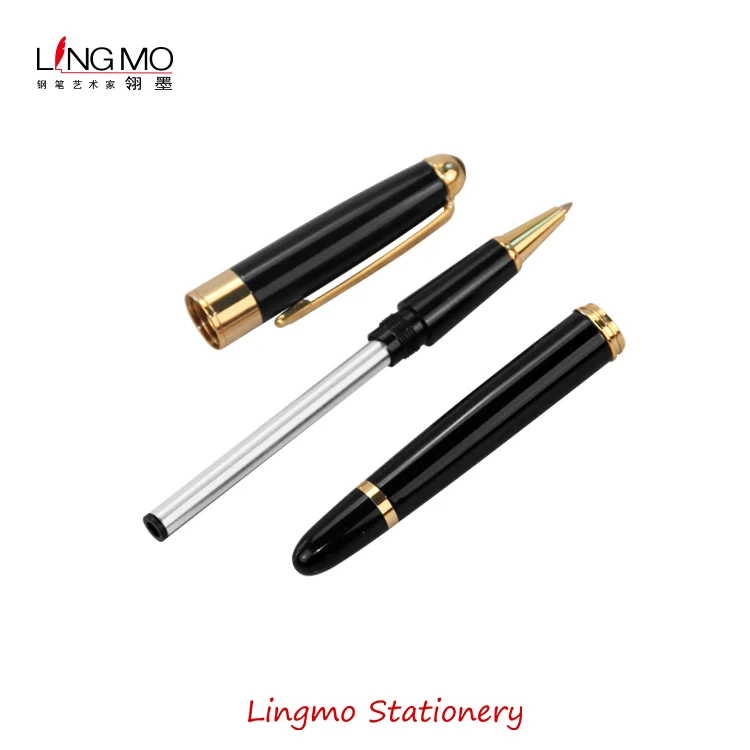 Lingmo High Quality Luxury Metal Rollerball Pen Black Gold with OEM Custom Logo