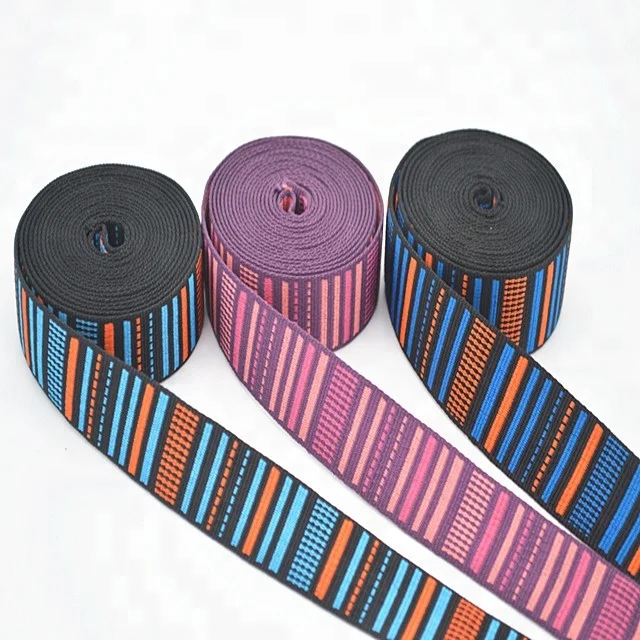 Colorful Elastic Webbing Stripe Bag Strap Polyester Jacquard Webbing
