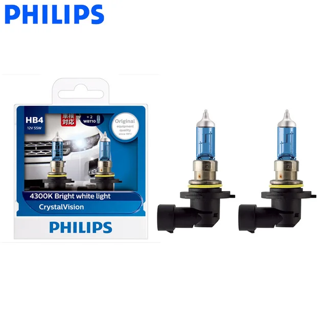 Philips 9006 HB4 12V 60W Crystal Vision 4300K Halogen Bright White Light Auto Lamps Stylish Look UV Resistant 9006CVSM, Pair