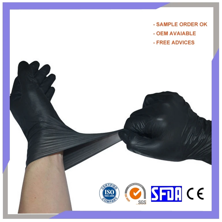 Durable Comfortable Breathable Powder Free Black Pure Nitrile Disposable Tattoo Gloves
