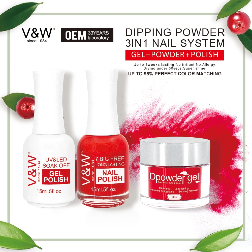 
VW Factory Custom 1oz Dipping Powder System For Nail Beauty Fast Dry Dip Chrome Powder Nails 3 In 1 Dipping Nail Polish 
